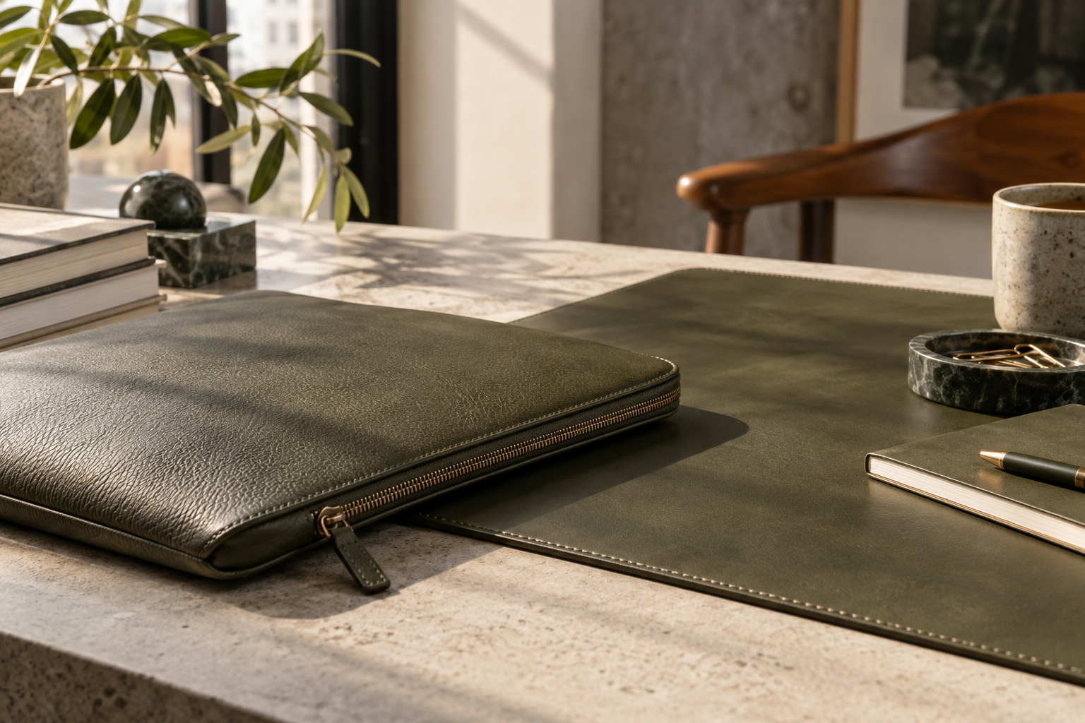 Arc leather document sleeve